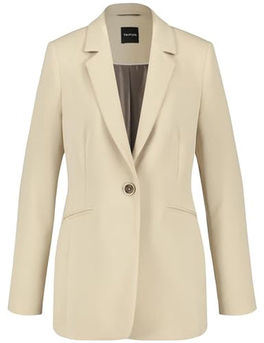 Taifun Damen Taillierter Blazer aus feiner Stretch-Qualität Langarm, geknöpfte Armschlitze unifarben Warm Sand 34 im Sale